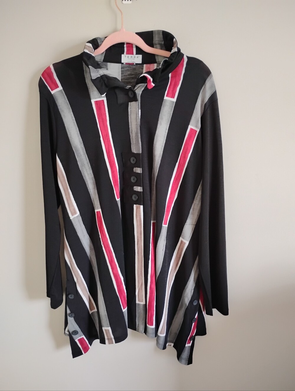Striking Red & Black Striped Button-Front Women's Top By Terra SJ